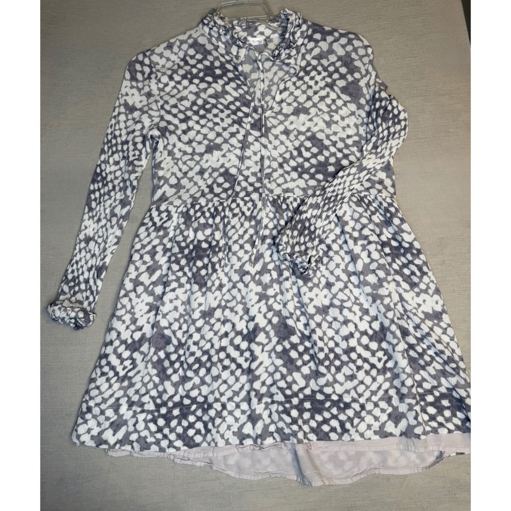 Vestique Grey White Abstract Print Babydoll Mini Dress Long Sleeve Size M